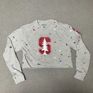 Champion stanford long Sleeve Cropped Tee T Shirt Size Gray Logo Womens medium